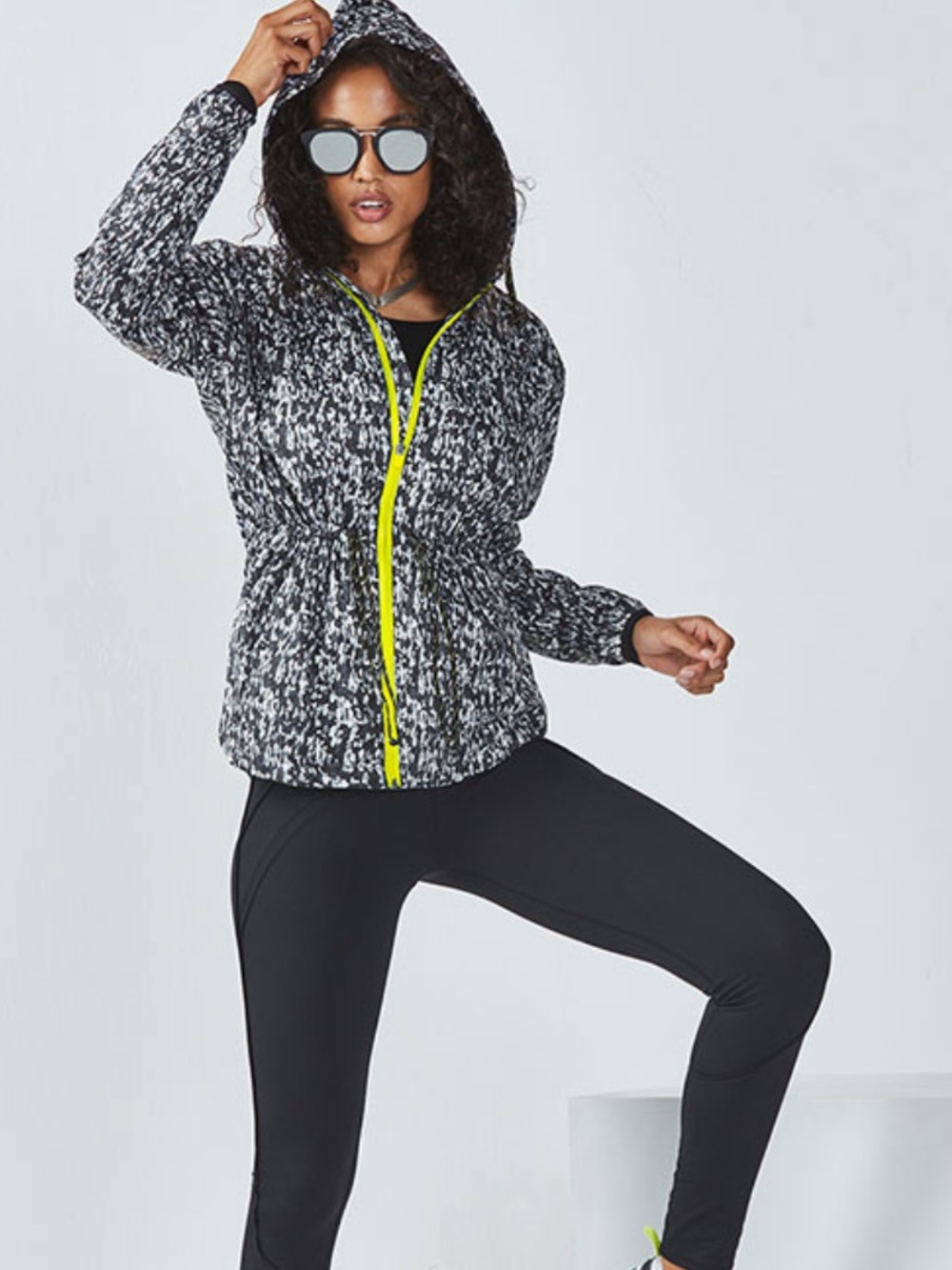 Fabletics Siena Windbreaker Jacket-Tonal Confetti Print/Firefly-Black/White-S